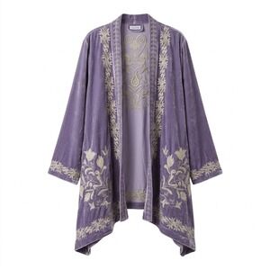 New Time for Me Velvet Embroidered Kimono Cardigan Women 2X Light Purple